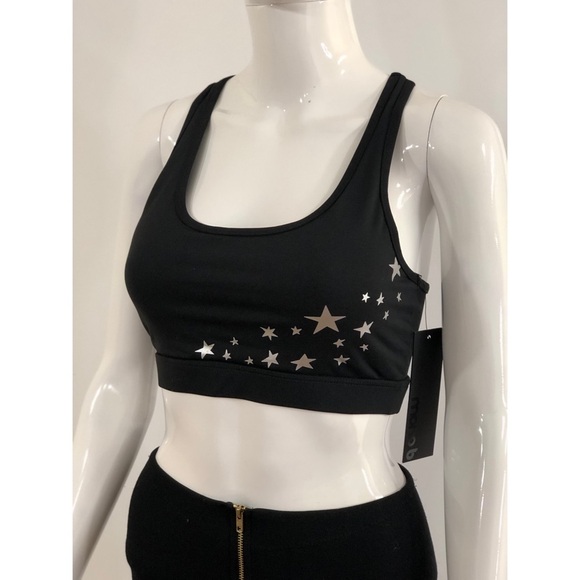 Mono B womens size M Sports bra racerback starts black silver star high Support - Picture 5 of 13